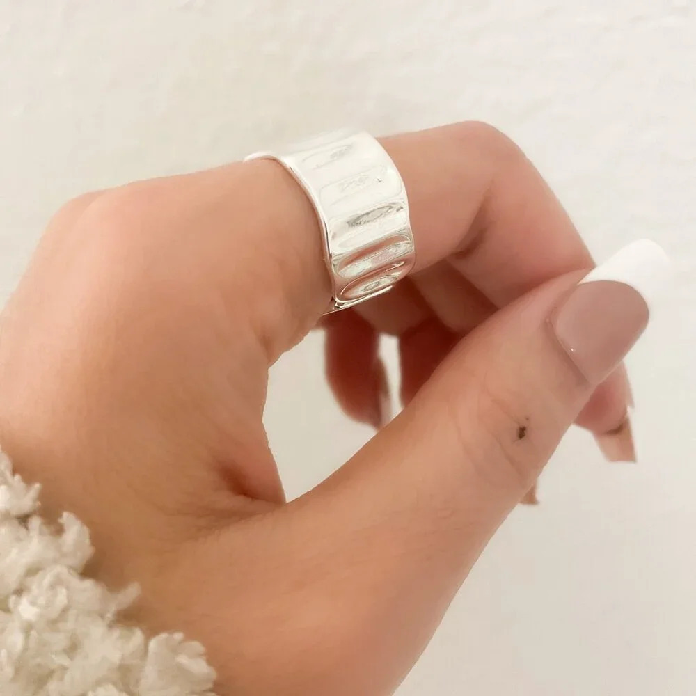 925 Sterling Silver Chunky Ring Thick Band Ring Wavy Ring Modern Ring - Picture 8 of 11